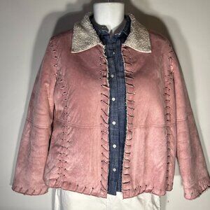 Mechant SZ M Pink Faux suede jacket Sherpa Western Boho Rodeo Southwestern Rare